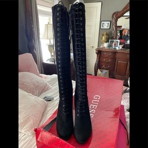 Guess knee high lace front boots. Black suede. Worn twice